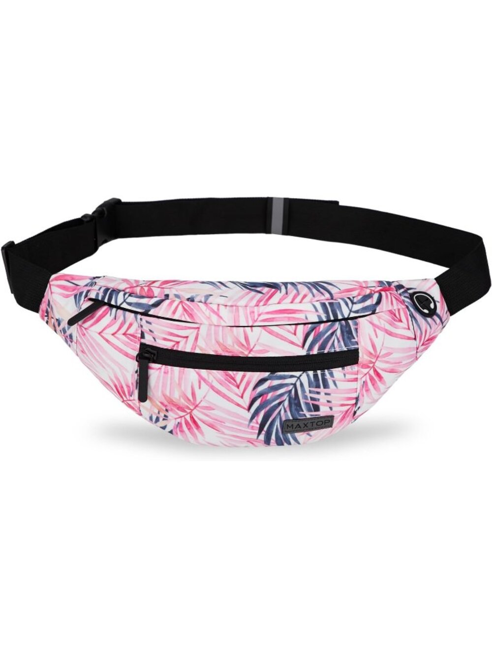 Men's Pink Leaf Large Crossbody Fanny Pack With 4-Zip Belt Bag Waist Pack